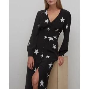 NOBODY’S CHILD Black & White Star Siri Midi Dress Boho Chic Whimsical Goth Sz 8